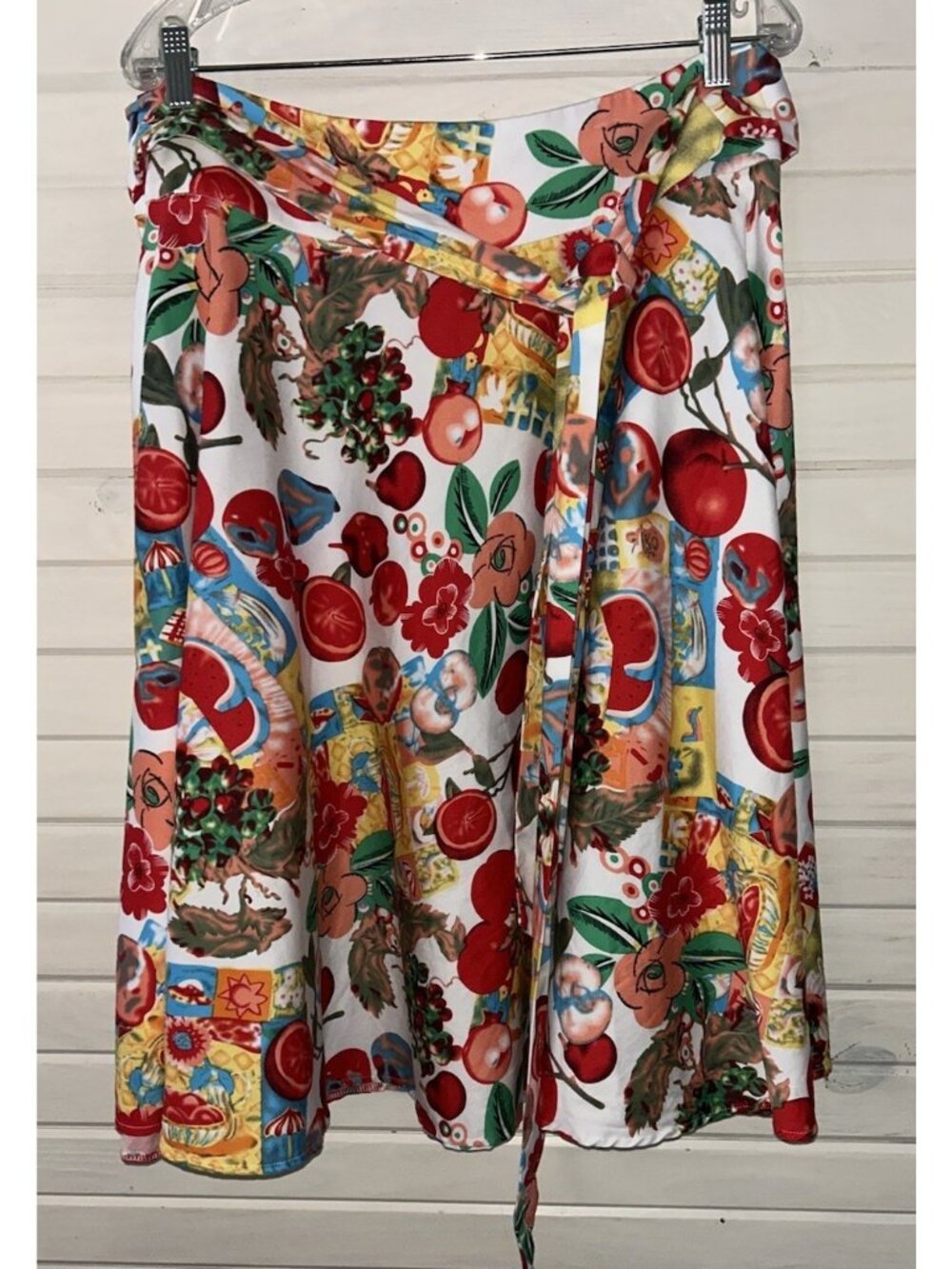 Belle Poque Sz XL Fruity Floral Retro Skirt A-Line Casual Cotton Stretch EUC